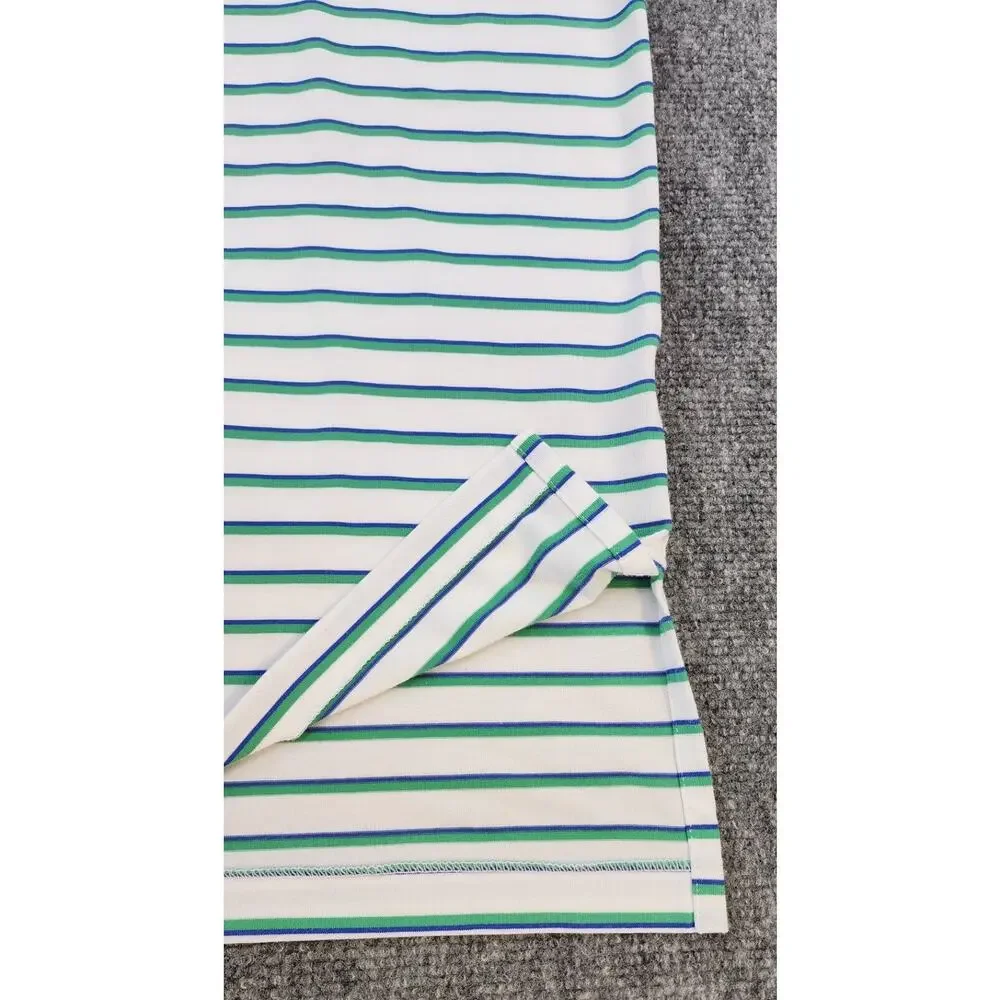 Ralph Lauren Polo Golf Shirt Mens Large White Green Striped Performance Golf
